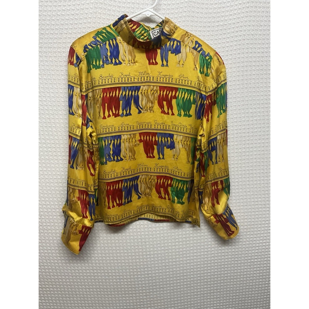 Carlisle Vtg Sz 14 Vibrant Color 100% Silk Long Sleeve Art To Wear Blouse EUC